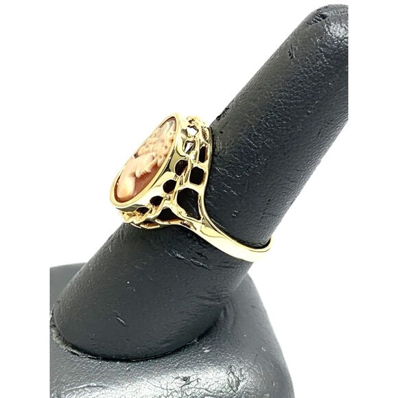Cameo Cocktail Ring 18k Yellow Gold Estate Jewelry Vintage Women's Size 8 - Picture 9 of 16